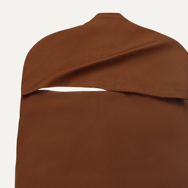 photo of back flap of Fresh View garment bag in brown