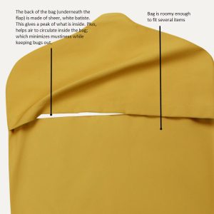 photo of fresh view garment bag with product description features