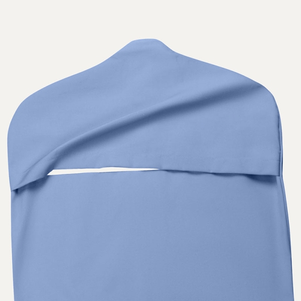 photo of Fresh View garment bag in blue mist color (view from back)