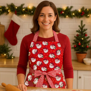 photo of Garment Saver Sash Tie Apron Set in Holly Jolly pattern (front view)