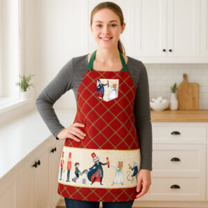 photo of Garment Saver Classic Tie Apron Set in Nutcracker pattern (front view)